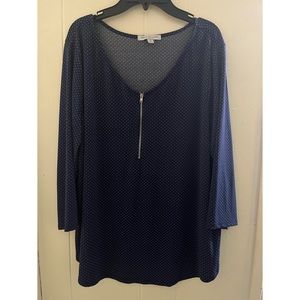 green envelope blue with white polka dot zipper blouse